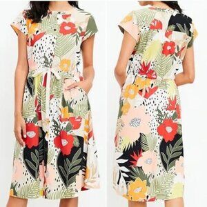 Loft Tropical Midi Utility Pocket Shirtdress Size 8